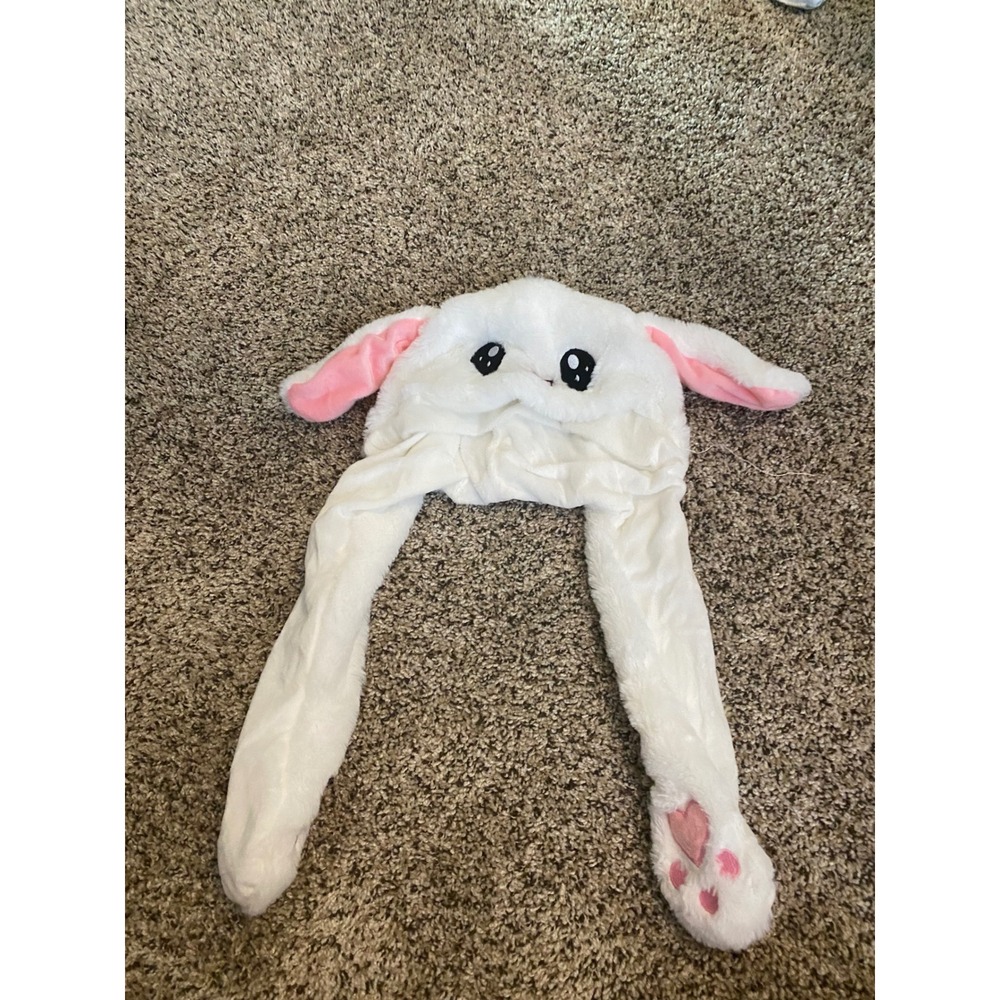 White Plush Moving Bunny Ears Hat Interactive Kawaii Fluffy Costume Accessory